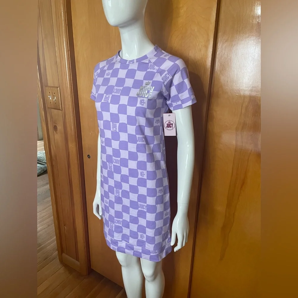 NWT Juicy Couture Lilac Sky Check T Shirt Dress Size XS Purple - Picture 3 of 15